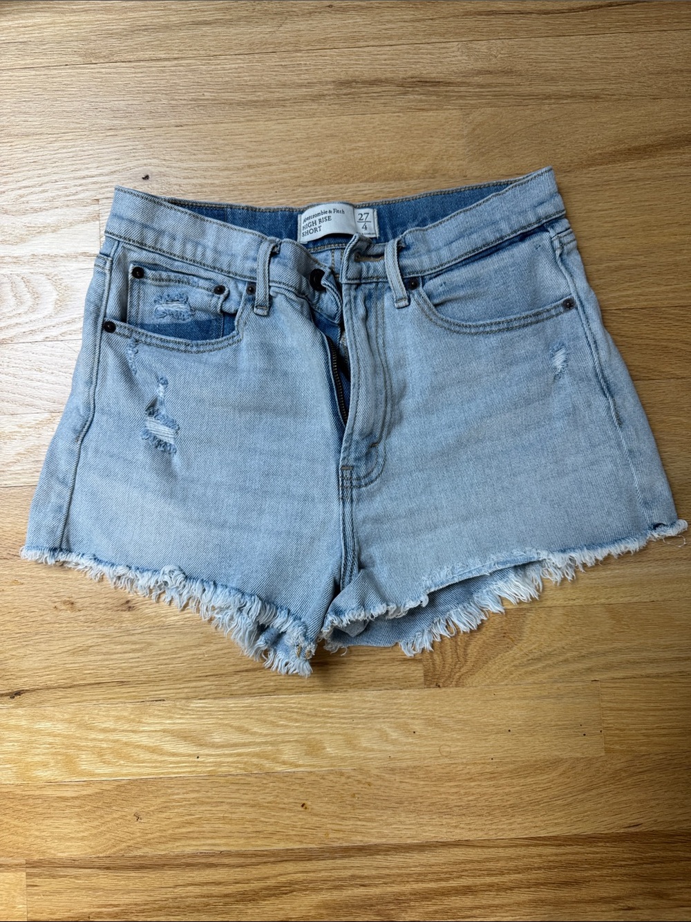 Abercrombie & Fitch Light Blue Distressed High Rise Denim Cutoff Shorts